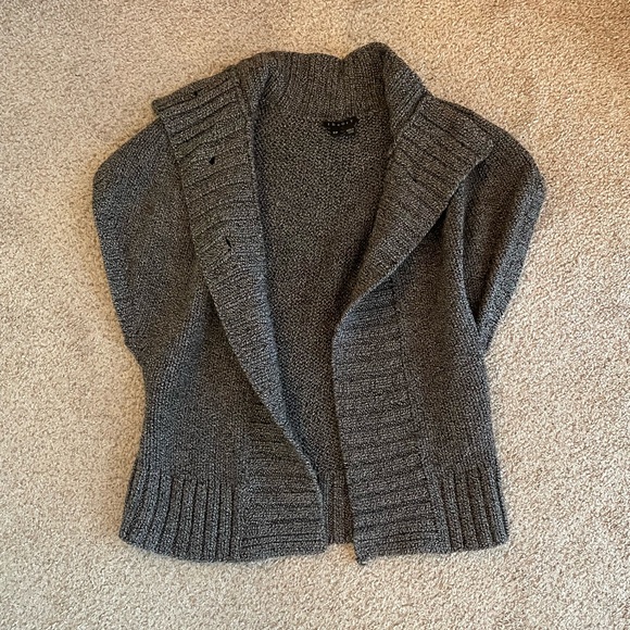 Theory wool sweater cardigan cape bolero black white herringbone small - Picture 2 of 9